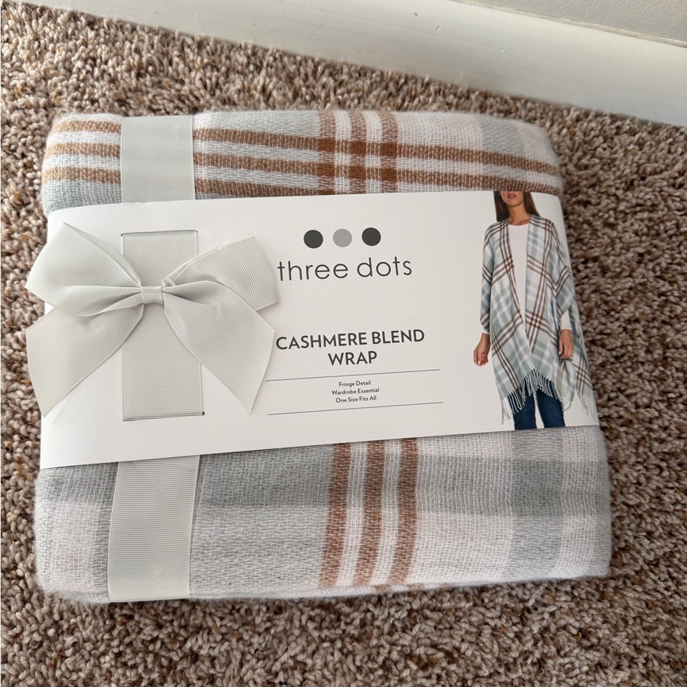 Three Dots Cashmere Blend Wrap - Gray and Tan